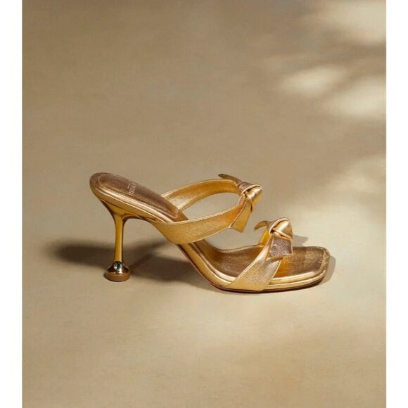 Alexandre Birman Clarita Square Flare 85 in Oro Gold 38 with Box High Heels - Picture 14 of 16